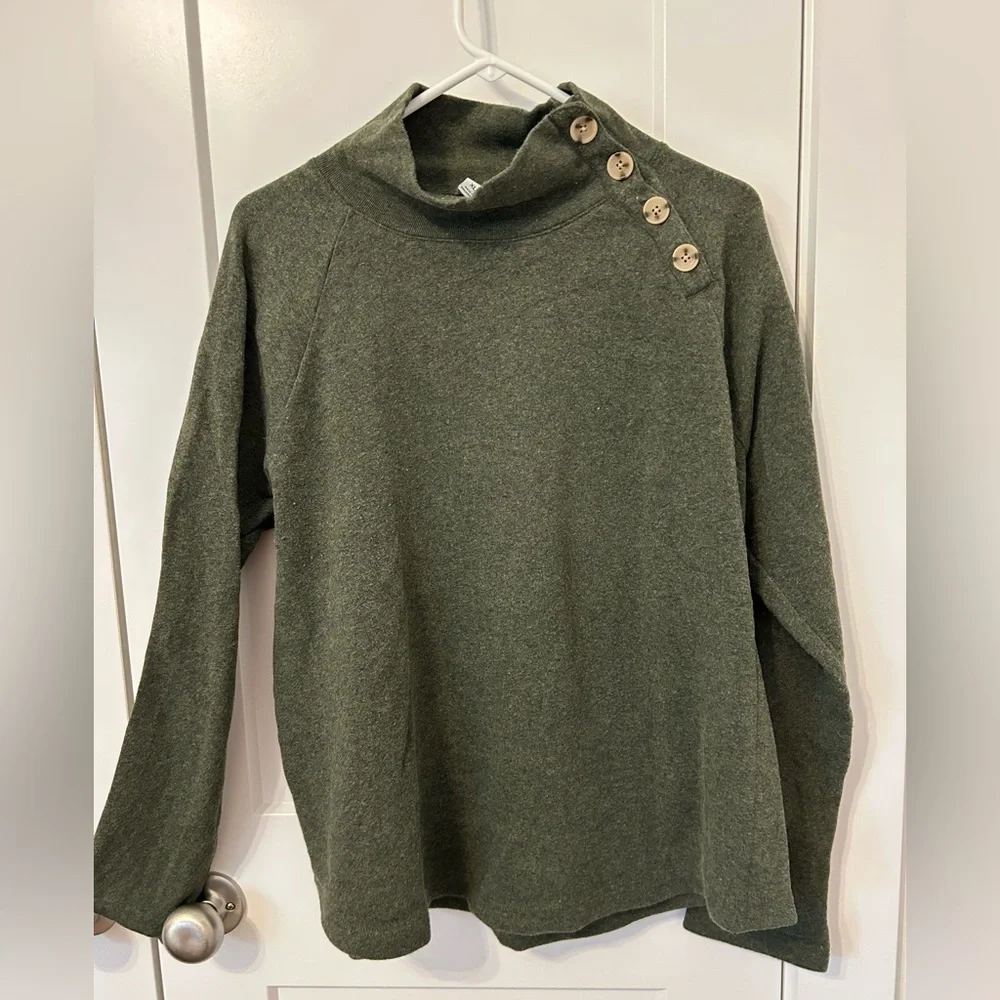 JCrew Green Cowl Neck Sweatshirt with Button Accents. Size XL Super soft & cozy! - Picture 1 of 3